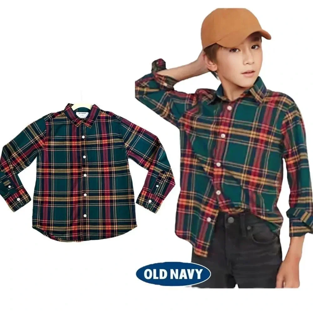 OLD NAVY | Green -Orange | PLAID SHIRT